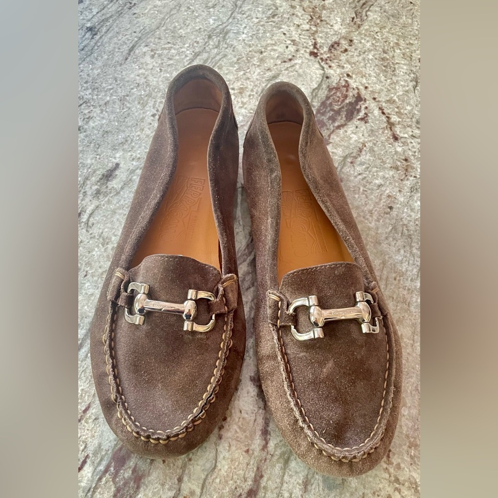 Salvatore Ferragamo Brown Suede Loafers Pre Owned Size 7